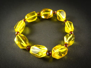 Genuine Handmade Amber Bracelet, Transparent Lemon and Cognac, medium Size, Faceted Beads, , For Her, Nursing Mums