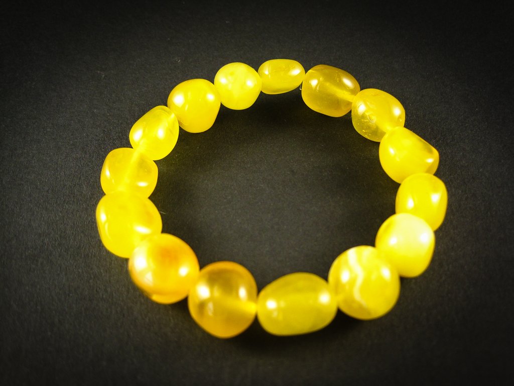Genuine Handmade Amber Bracelet, Yellow, Milky, Egg-Yolk Oval Beads, medium Size, For Her, Nursing Mums