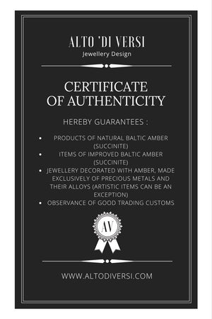 Alto 'di Versi Baltic Amber Jewelry Certificate of Authenticity 