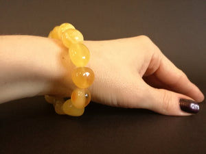 Genuine Handmade Amber Bracelet in Hand, Yellow, Milky, Egg-Yolk Oval Beads, medium Size, For Her, Nursing Mums