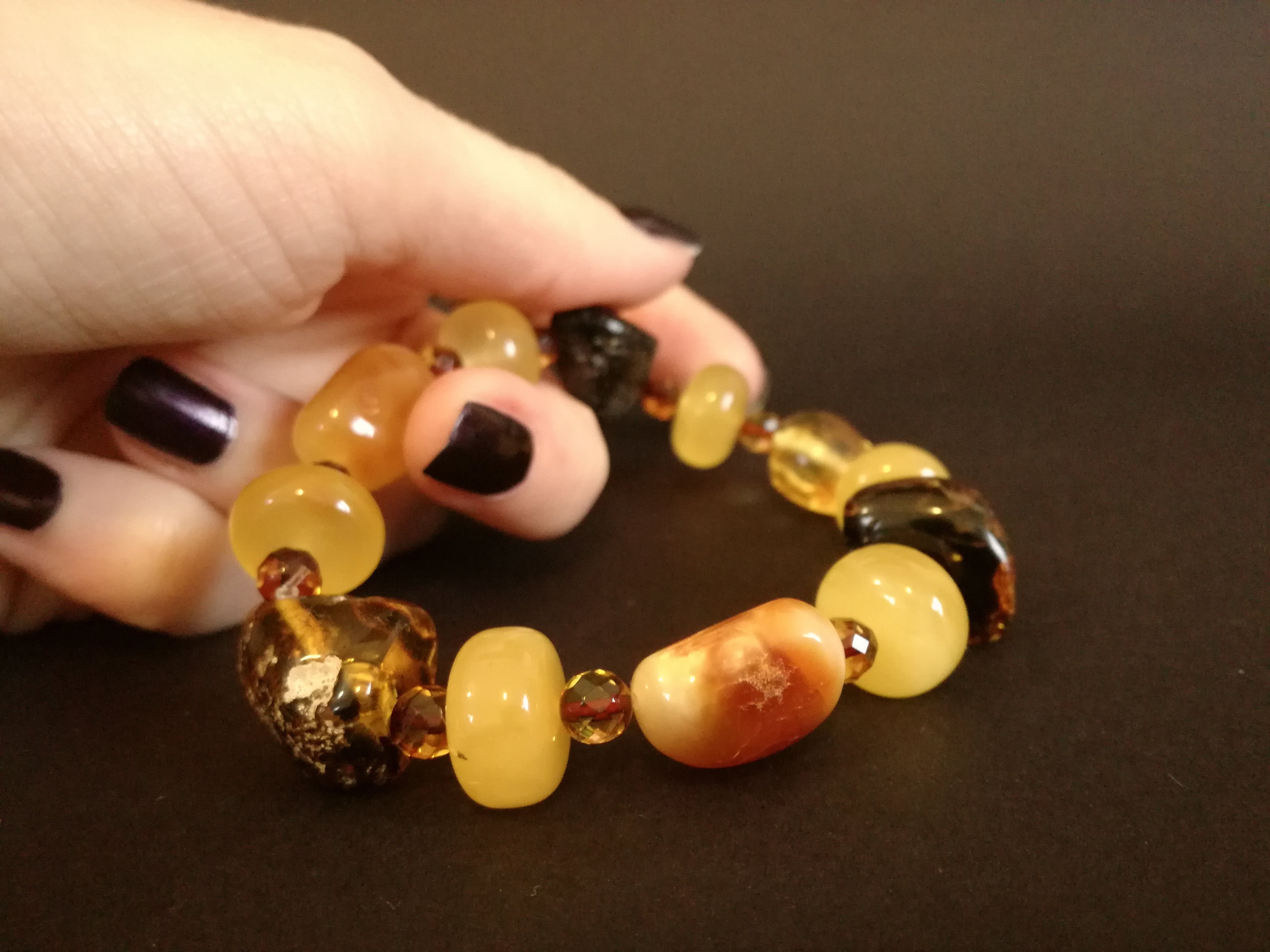 Genuine Handmade Amber Bracelet in Hand, Multicolor, medium Size, Small Faceted Beads, , For Her, Nursing Mums