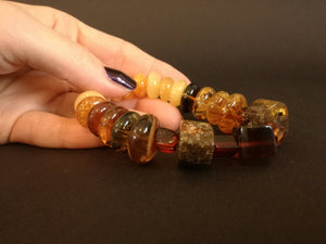 Genuine Handmade Amber Bracelet in Hand, Multicolor, big Size, irregular beads, For Her, Nursing Mums 