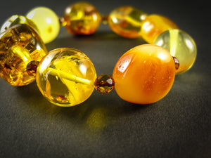 Genuine Handmade Amber Bracelet, Multicolor, Big Size, Big round beads and small faceted beads, For Her, Nursing Mums