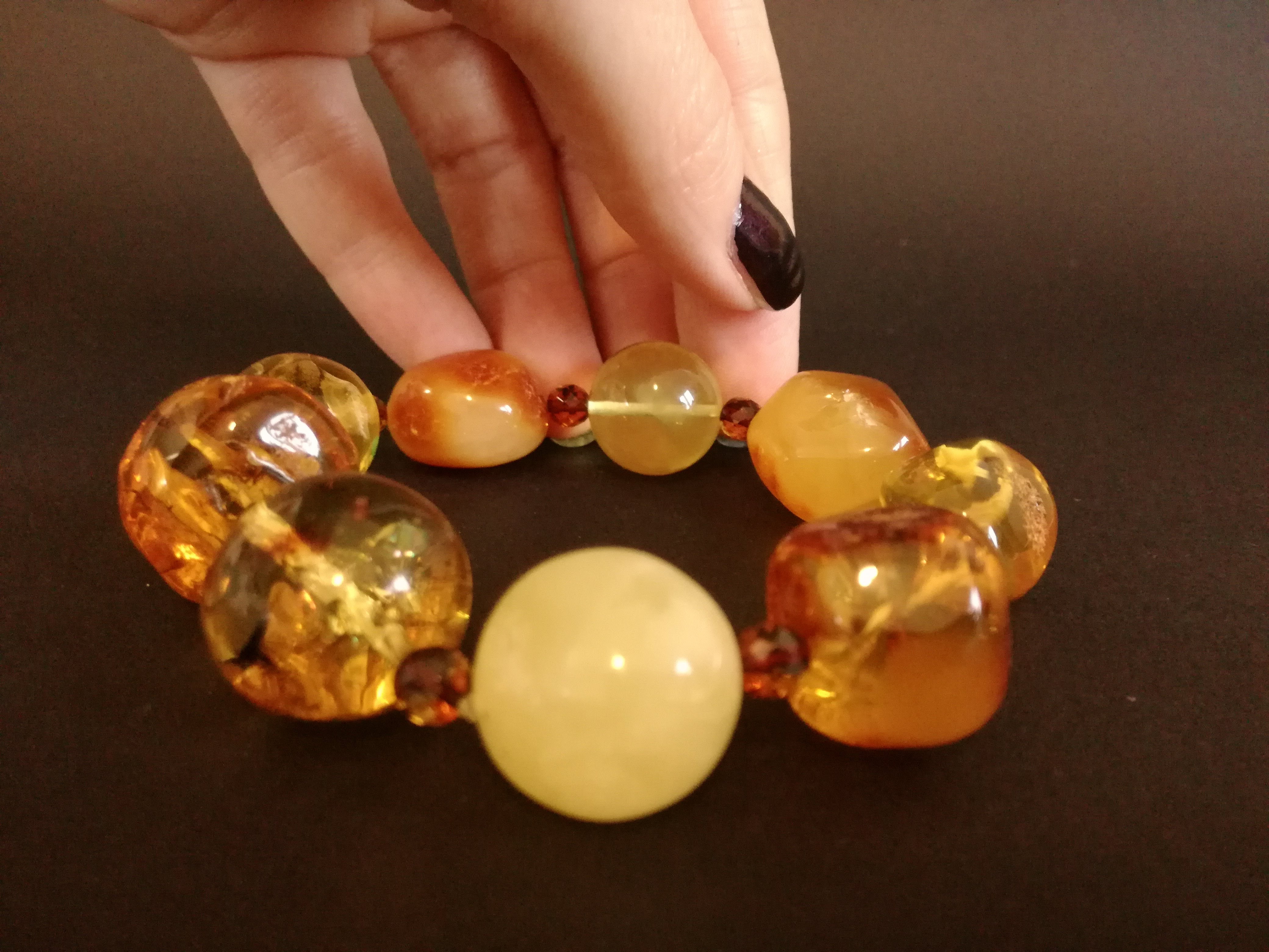 Genuine Handmade Amber Bracelet in Hand, Multicolor, Big Size, Big round beads and small faceted beads, For Her, Nursing Mums