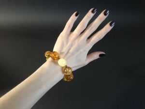 Genuine Handmade Amber Bracelet in Hand, Multicolor, Big Size, Big round beads and small faceted beads, For Her, Nursing Mums