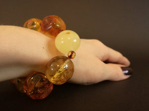 Genuine Handmade Amber Bracelet on Hand, Multicolor, Big Size, Big round beads and small faceted beads, For Her, Nursing Mums