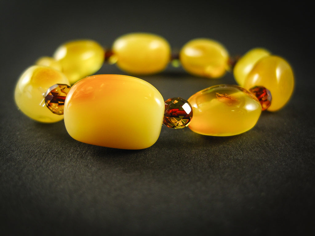 Genuine Handmade Amber Bracelet, Egg-Yolk, Milky, Yellow, medium Size, Oval Beads, Small Faceted Beads, For Her, Nursing Mum