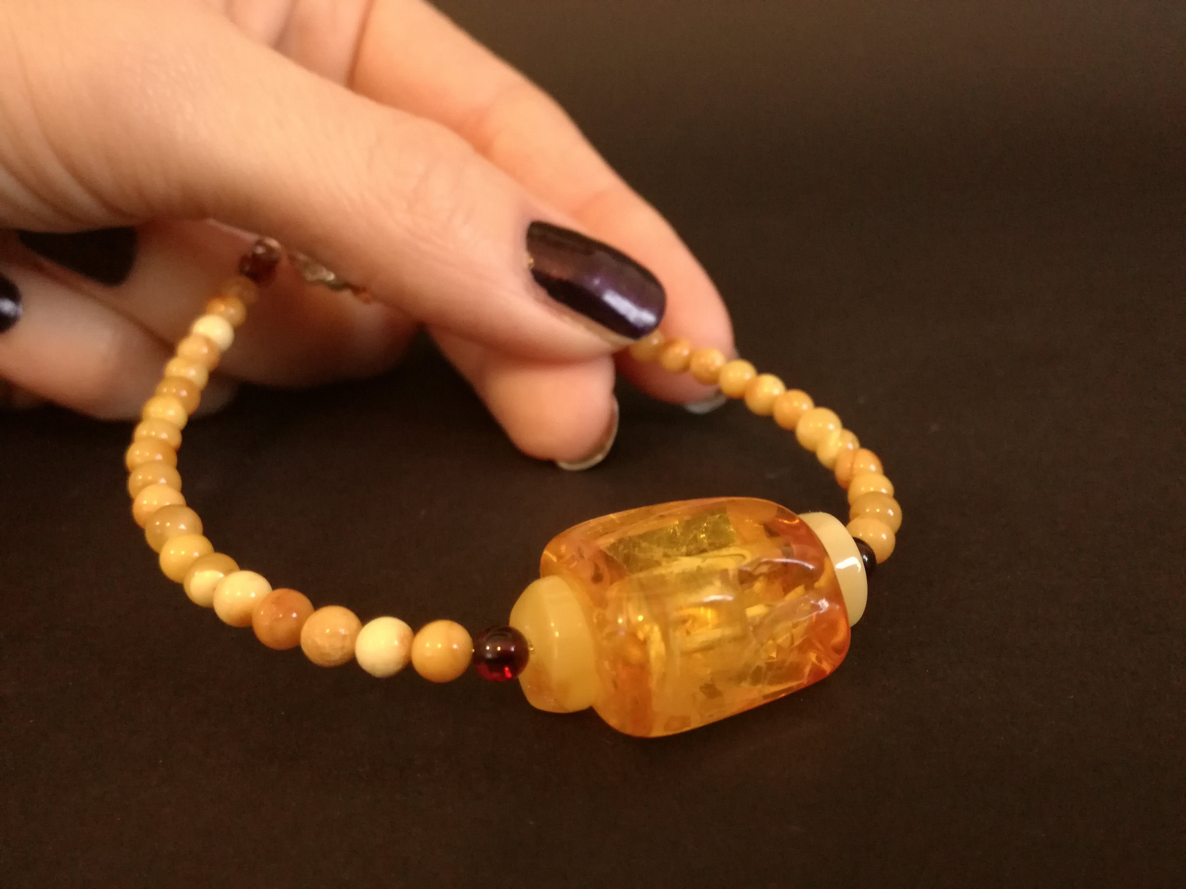 Genuine Handmade Amber Bracelet in Hand, Milky, Egg Yolk, Medium Size, Small Round Beads, Healing properties, For Her, Nursing Mums