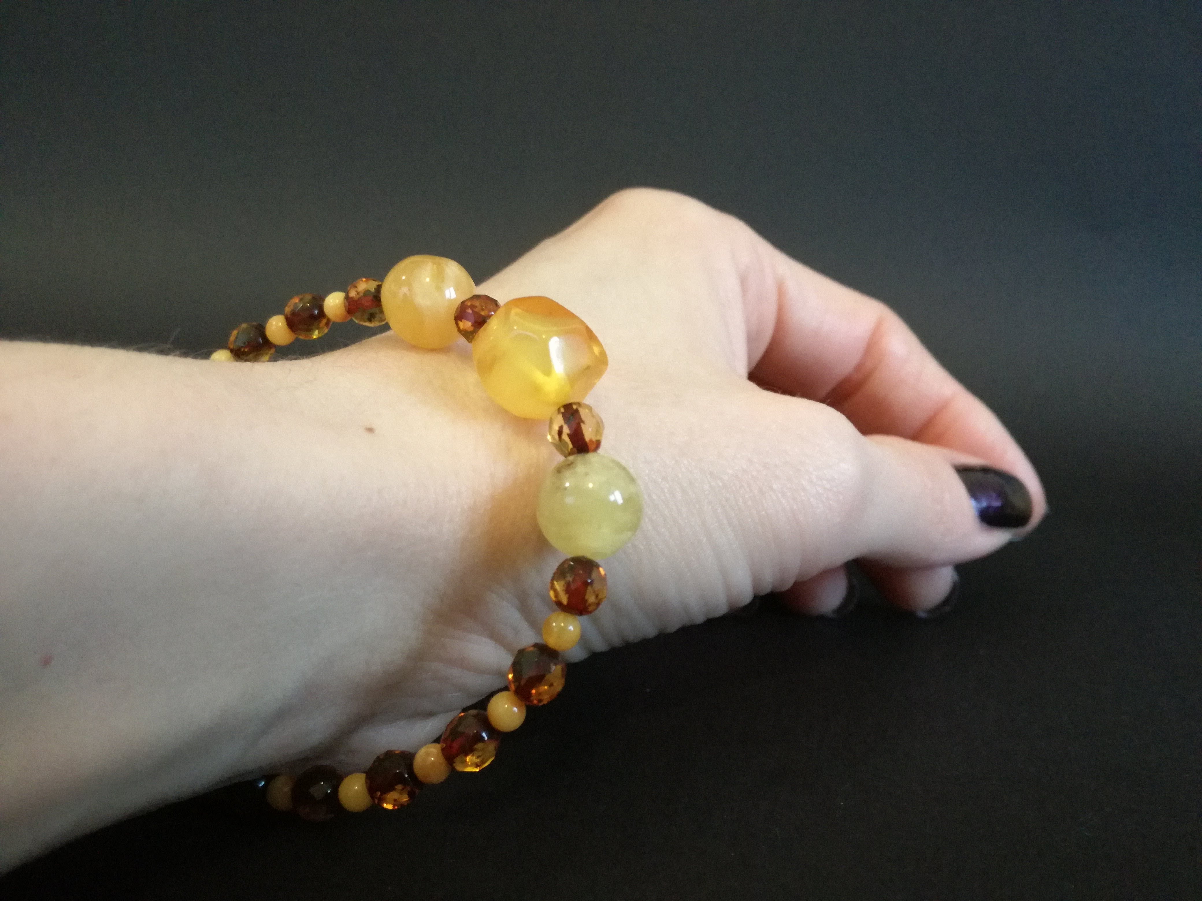 Genuine Handmade Amber Bracelet in Hand, Milky, Cognac, Small Size, faceted, Small Round Beads, Healing properties, For Her, Nursing Mums