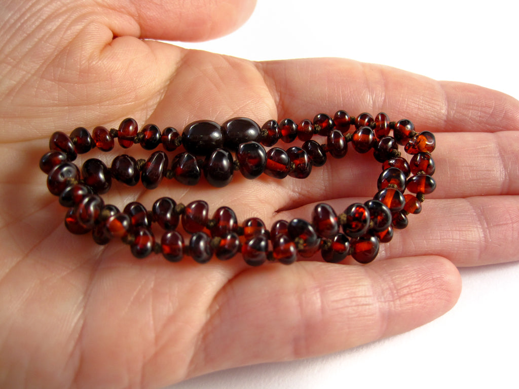 Genuine Handmade Amber Necklace in Woman's Hand, Cherry Beads, for Adults, Polished Beads, Gemstone, Healing properties, Nursing Mums, for Women