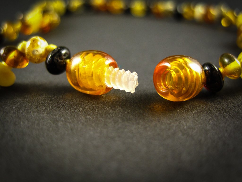 amber teething necklace, multicolor polished beads, plastic screw clasp, healing, succinic acid, genuine baltic amber, for babies and nursing mums, made in poland