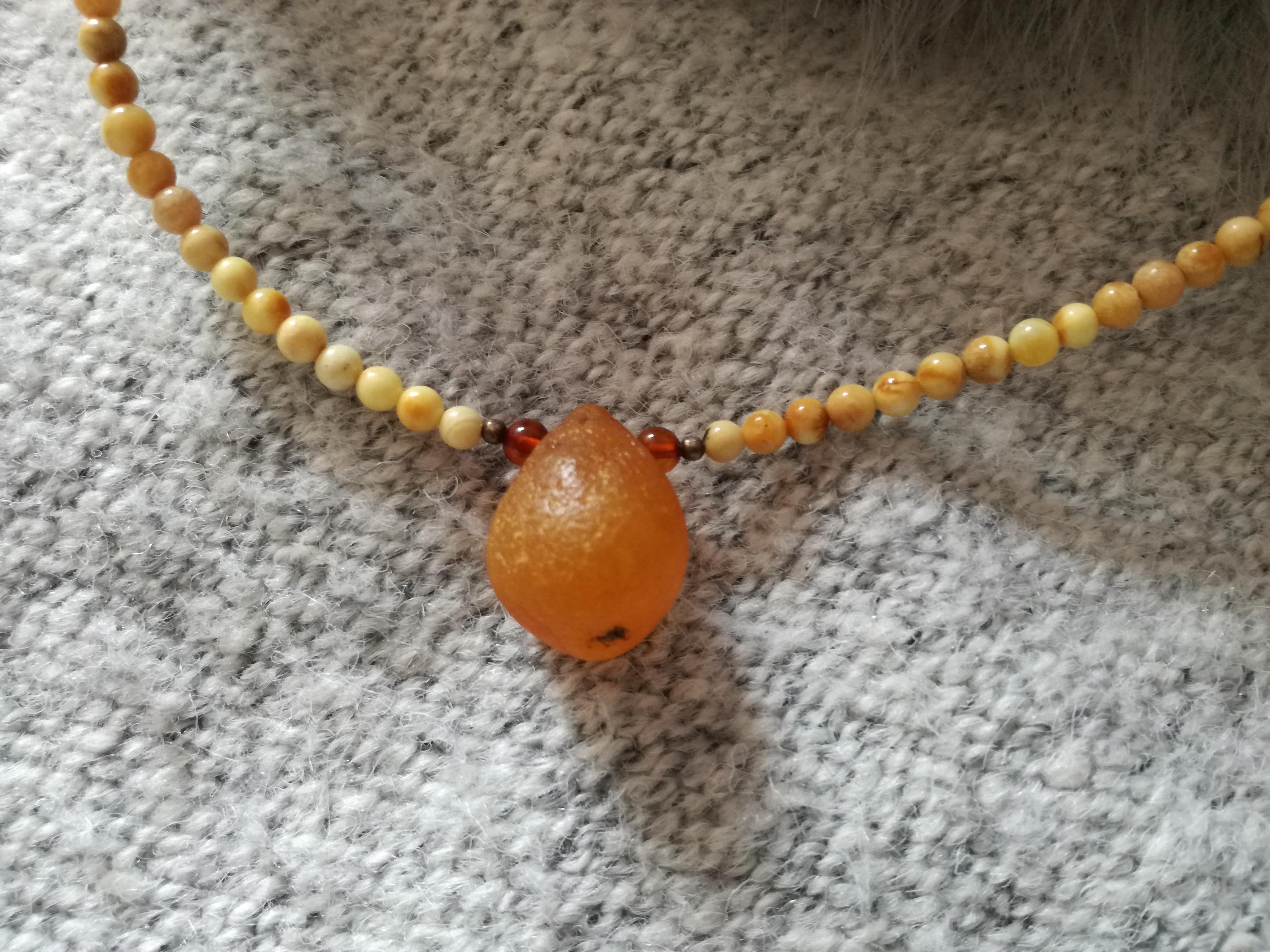 Genuine Handmade Baltic Amber Necklace for Adults, small polished milky beads + one cognac amber nugget, Healing properties, Nursing Mums, Gift for Women