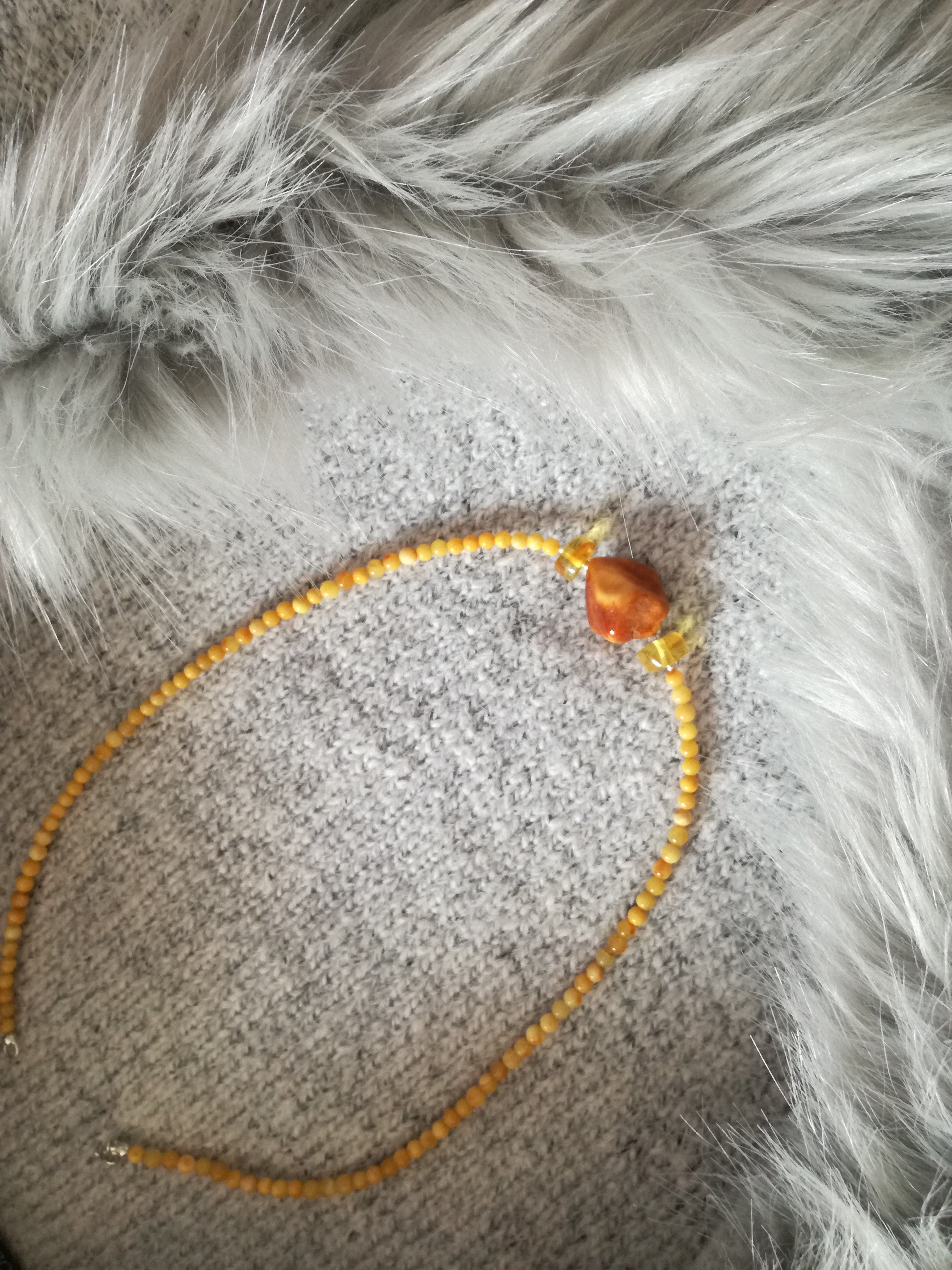 Genuine Handmade Baltic Amber Necklace for Adults, small polished milky beads + one cognac irregular polished amber, Healing properties, Nursing Mums, Gift for Women