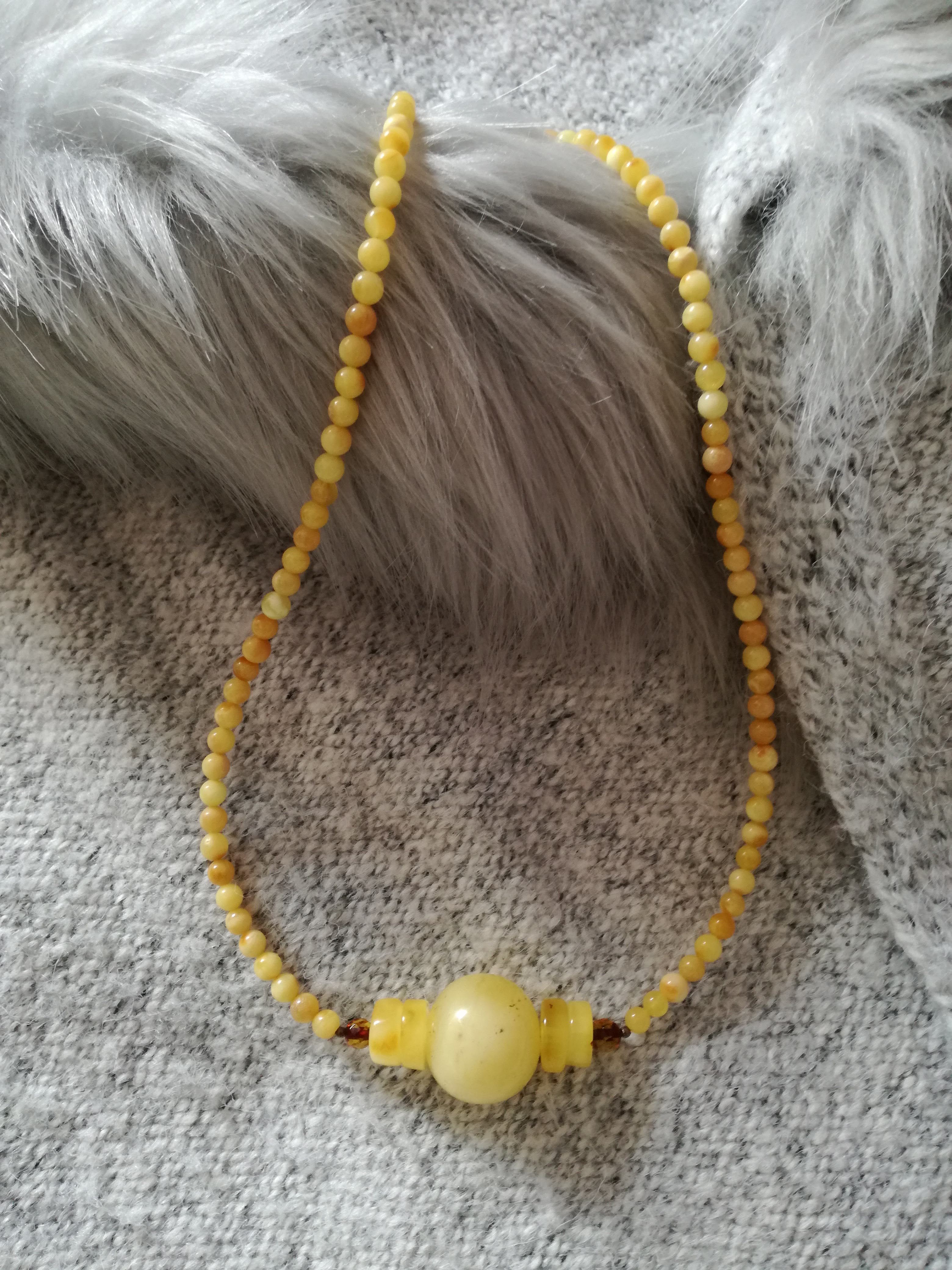 Genuine Handmade Baltic Amber Necklace for Adults, small polished milky beads + one big round milky amber piece, Healing properties, Nursing Mums, Gift for Women