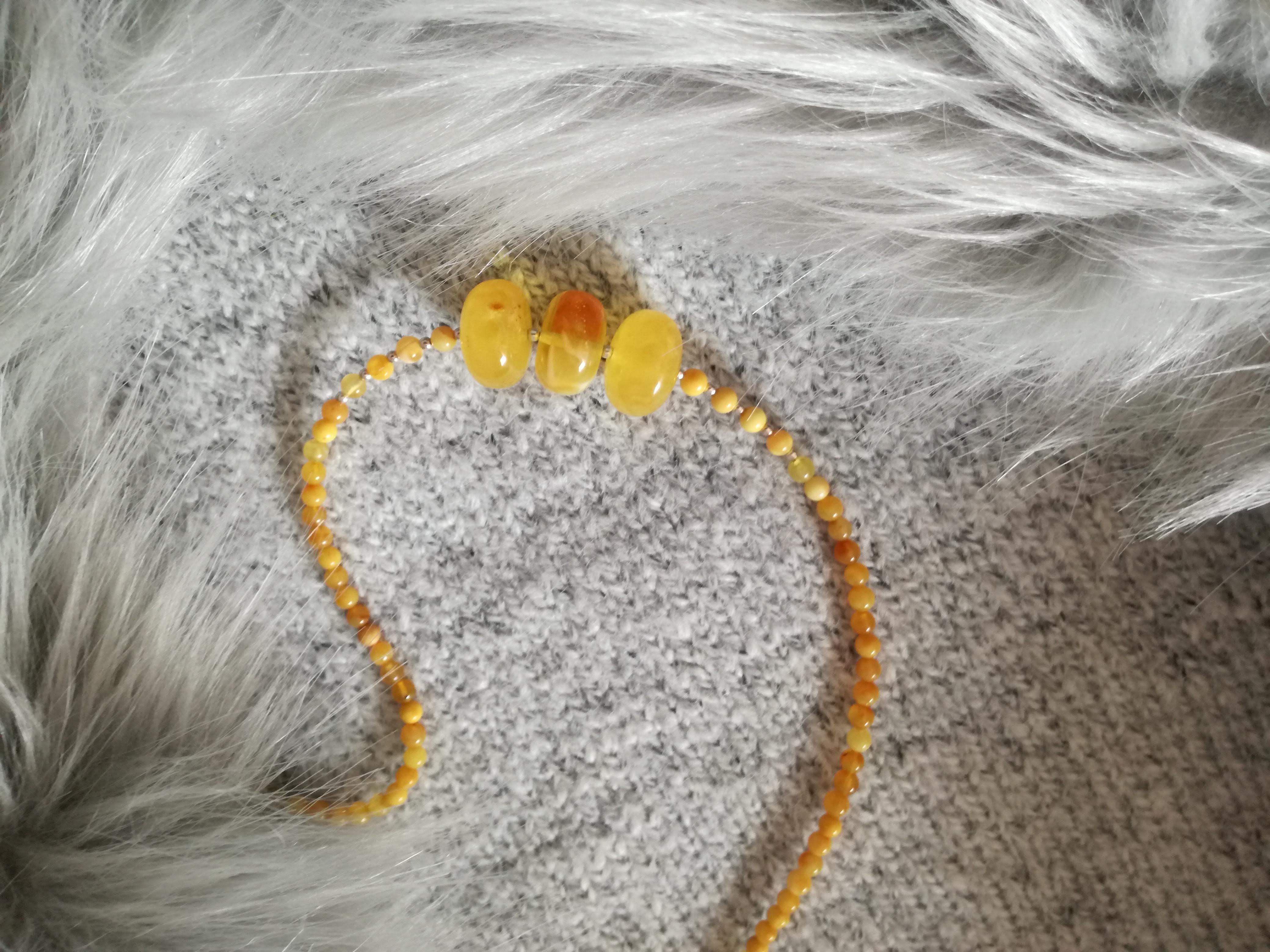 Genuine Handmade Baltic Amber Necklace for Adults, small polished milky beads + three oval lemon amber pieces, Healing properties, Nursing Mums, Gift for Women