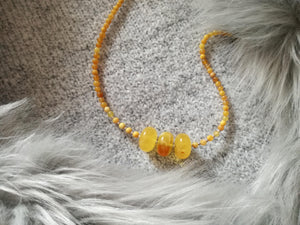 Genuine Handmade Baltic Amber Necklace for Adults, small polished milky beads + three oval lemon amber pieces, Healing properties, Nursing Mums, Gift for Women