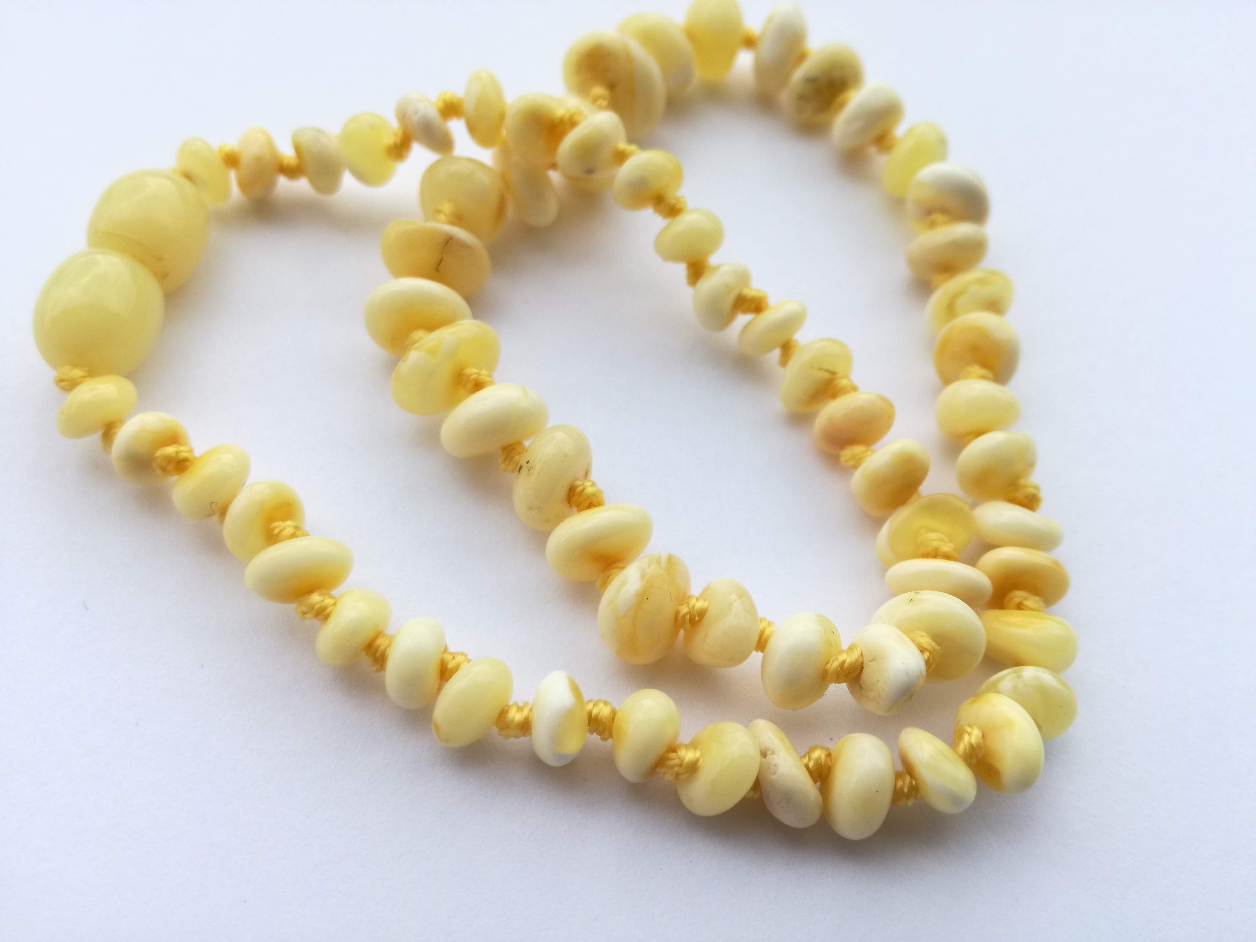 amber teething necklace, white and milky polished beads, premium product, limited edition, plastic screw clasp, healing, succinic acid, genuine baltic amber, safe for babies and nursing mums, made in poland