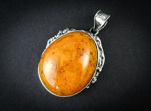 New Royal  Silver Amber Pendant with Milky Cognac Baltic Amber, vintage, for her, amber gift