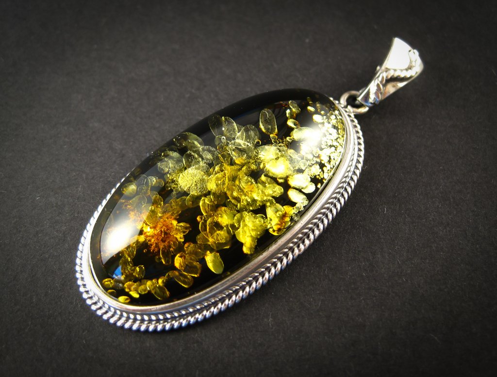 Harmonious Green Silver Amber Pendant with Green Baltic Amber, for her, amber gift