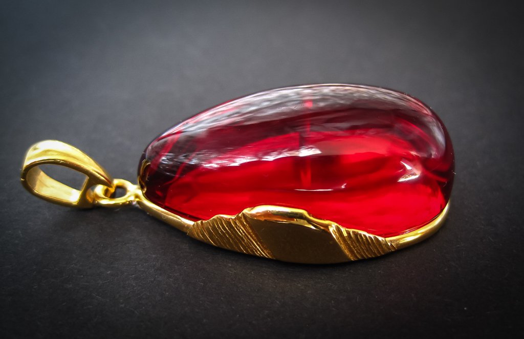 Gold Plated Amber Pendant with Sensual Red Baltic Amber 