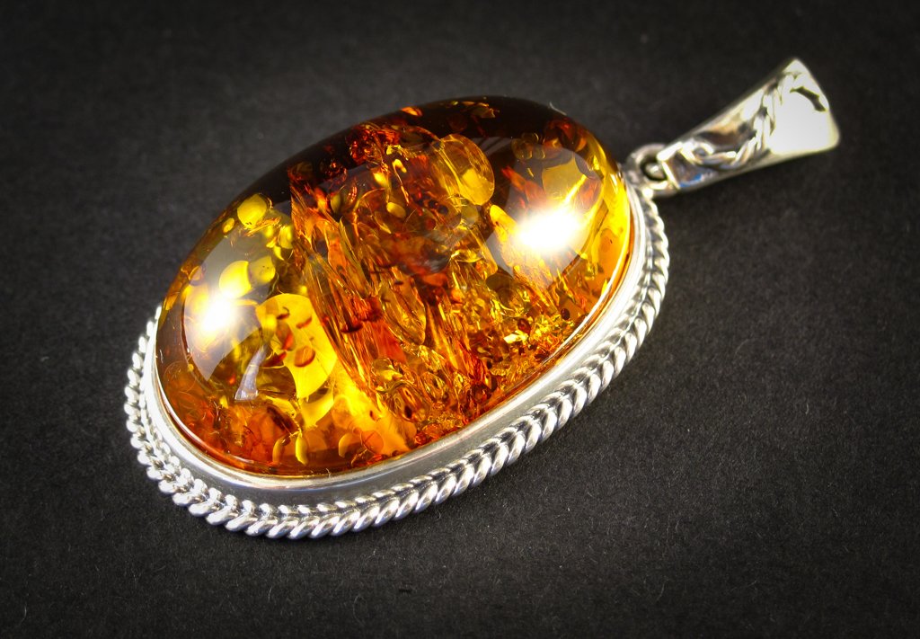 Vitalizing Honey Silver Amber Pendant with Cognac Baltic Amber, for her, amber gift