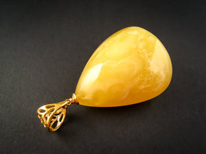 Dazzling Yellow Vibes Gold Plated Amber Pendant with Yellow Egg-Yolk Baltic Amber, for her, amber gift