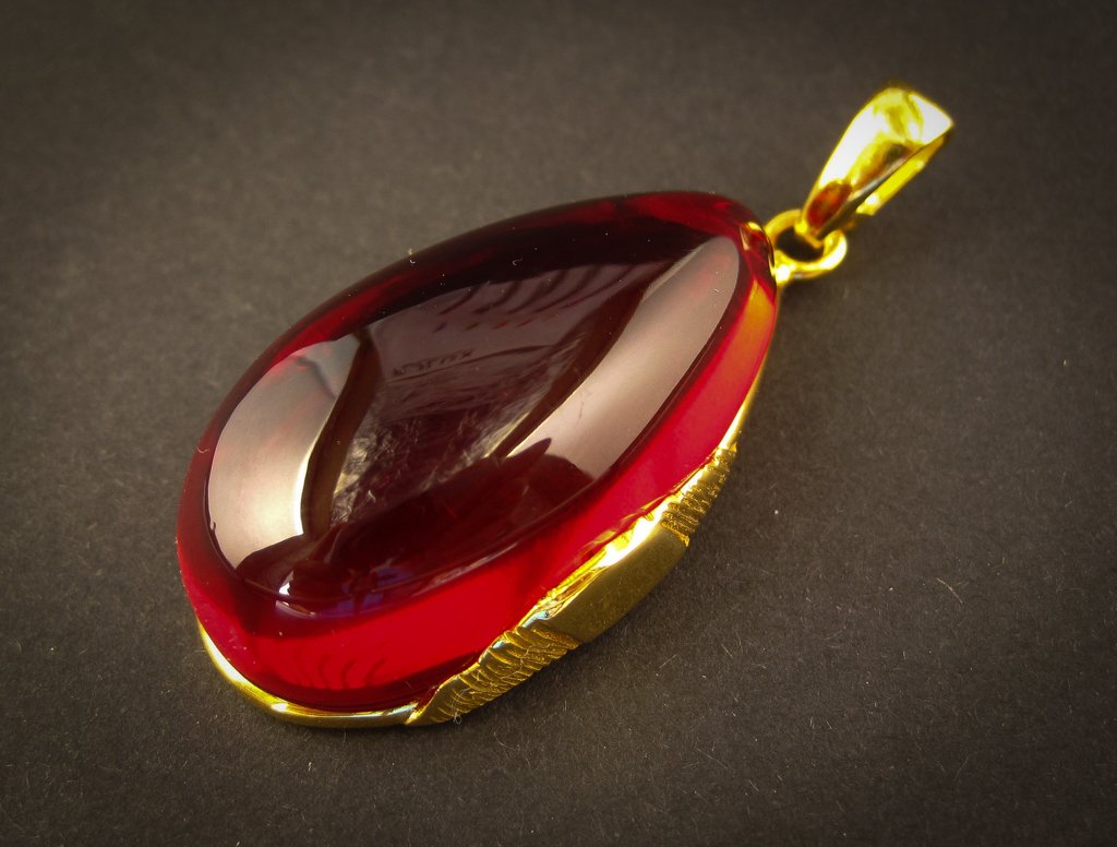 Gold Plated Amber Pendant with Sensual Red Baltic Amber