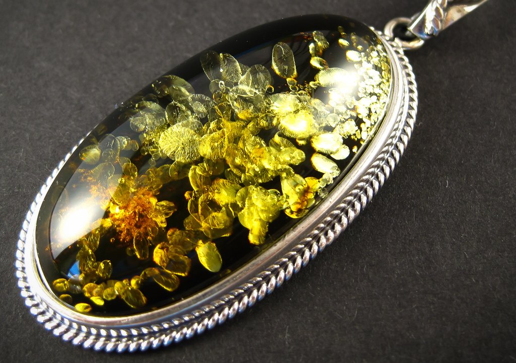 Harmonious Green Silver Amber Pendant with Green Baltic Amber zoom