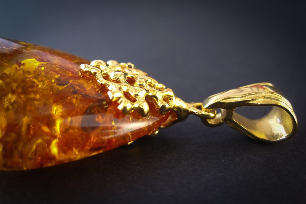 Sparkling Cognac Gold Plated Amber Pendant with Cognac Baltic Amber zoom