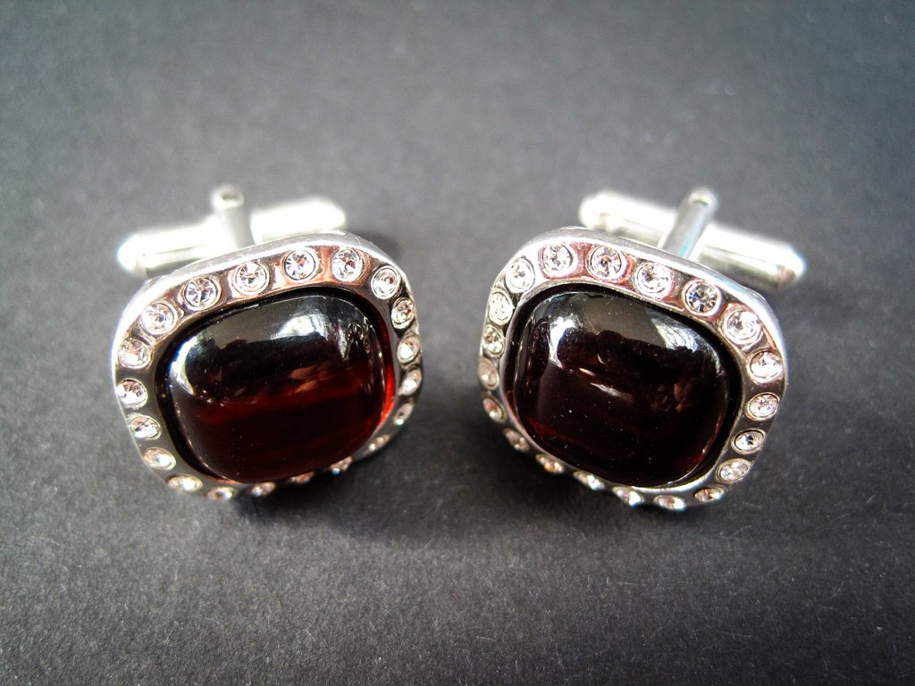 Classy Silver Cufflinks with Zircons and Cherry Genuine Baltic Amber for Wedding , Anniversary, Businessgift, and Elegant Men
