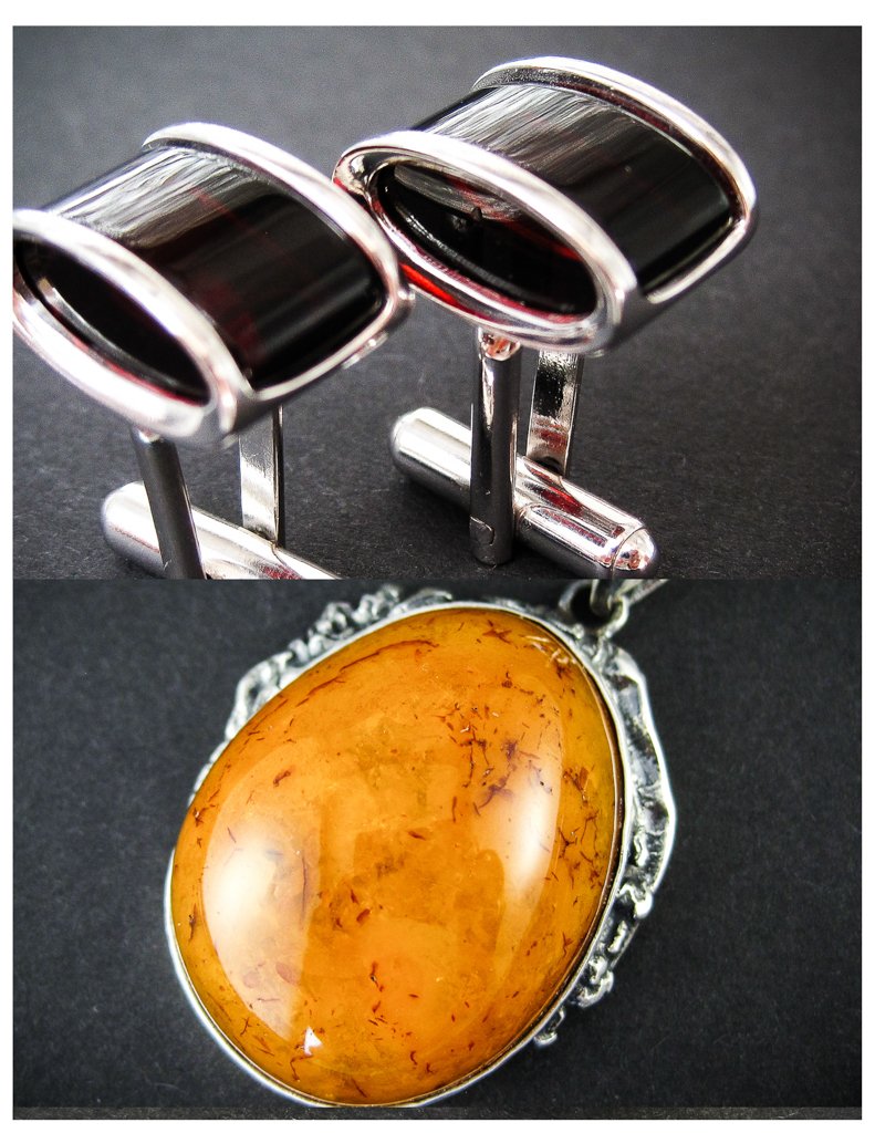 Amber Jewelry Set of Silver Cherry Amber Cufflinks and Vintage Cognac Amber Pendant New Royal 
