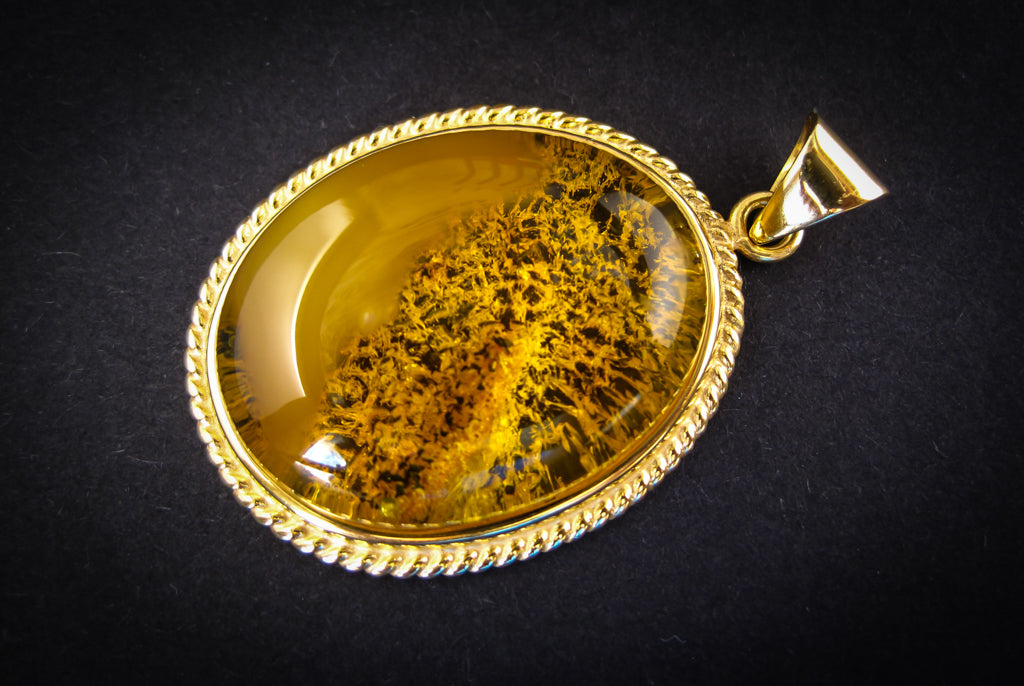 Baltic Amber Pendant with Transparent Lemon Amber, Gold Plated, handmade in Poland, Gift for Her