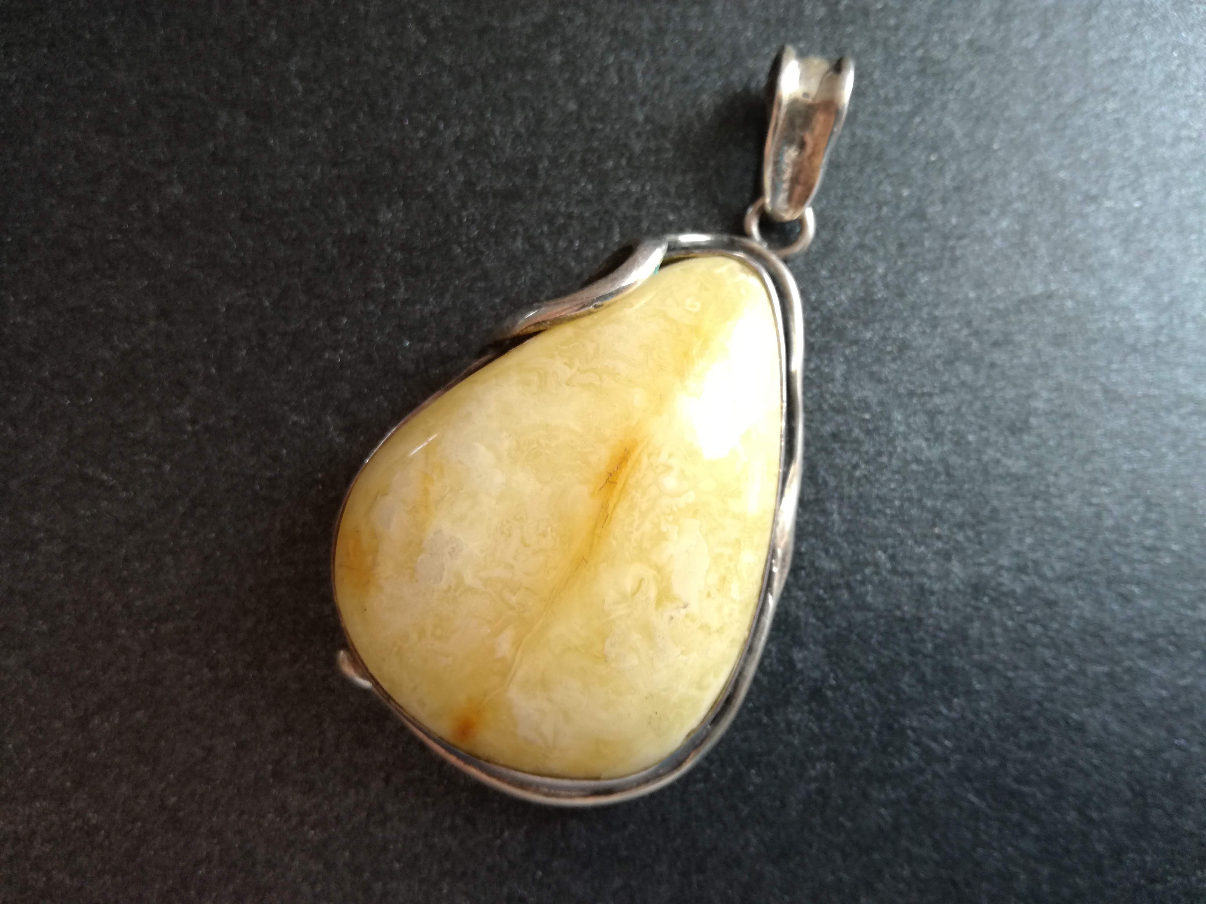Baltic Amber Pendant with Milky Yellow Amber, Silver, original shape, handmade in Poland, Gift for Her, front view
