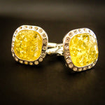 Elegant Silver Cufflinks with Yellow Genuine Baltic Amber and Zircons for Wedding and Classy Men, Dazzling Yellow Vibes