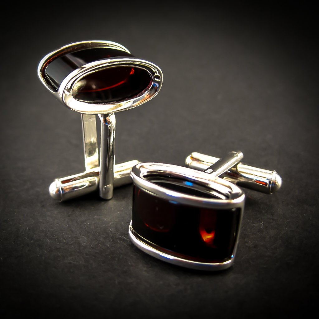 Luxury Silver Cufflinks with Cherry Genuine Baltic Amber for Wedding and Classy Men, William's Style
