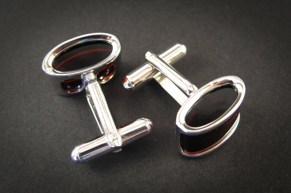 Silver Cufflinks with Cherry Baltic Amber for Wedding and Classy Men William's Style side view